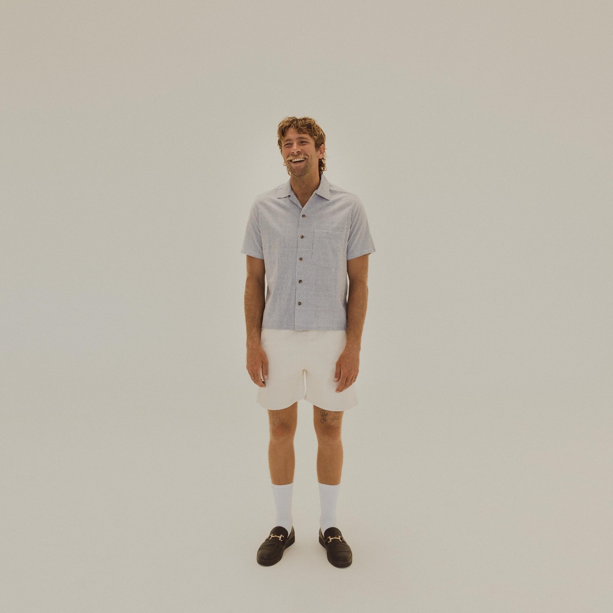 Daydream Skipper Shirt - Gray & White Seersucker