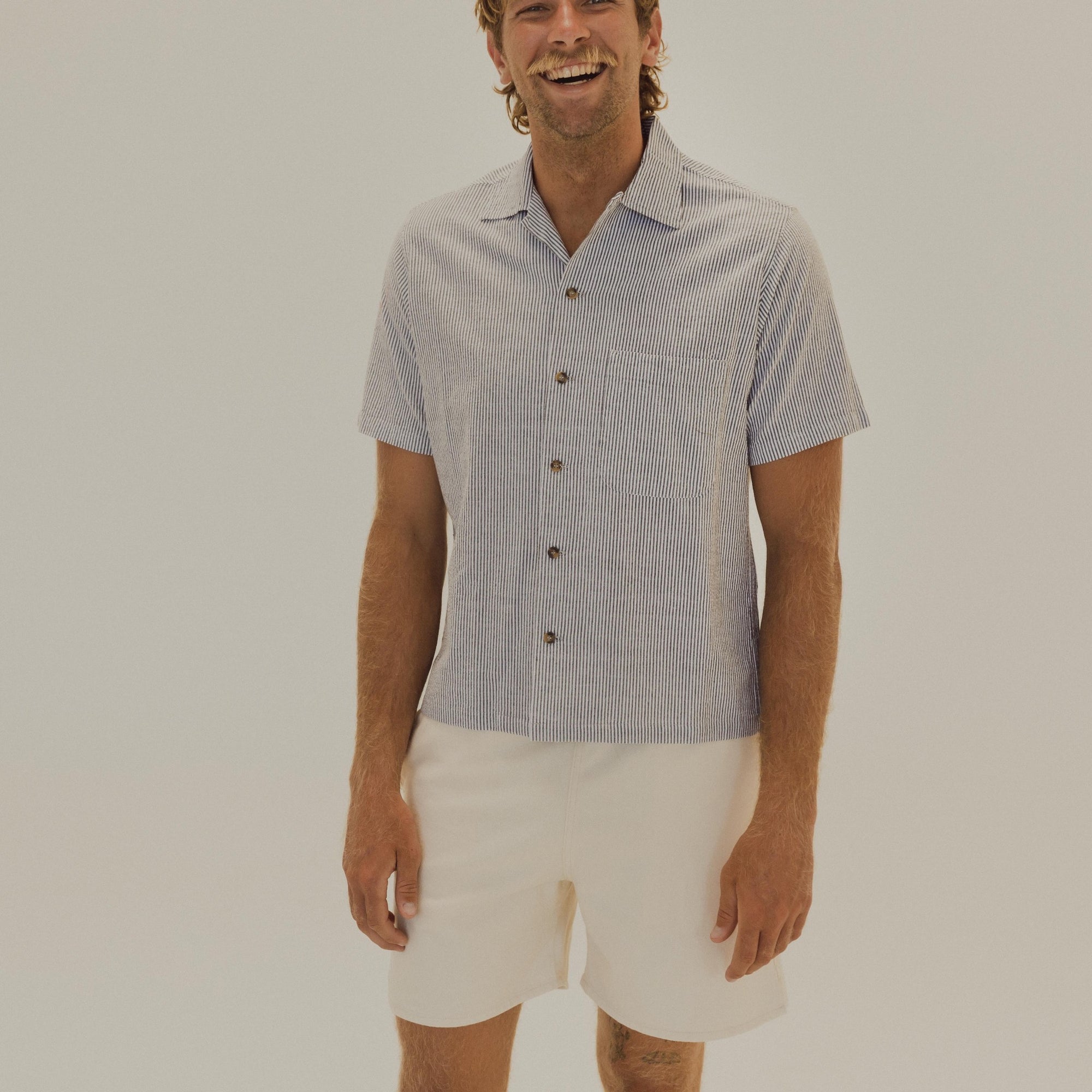 Daydream Skipper Shirt - Gray &amp; White Seersucker