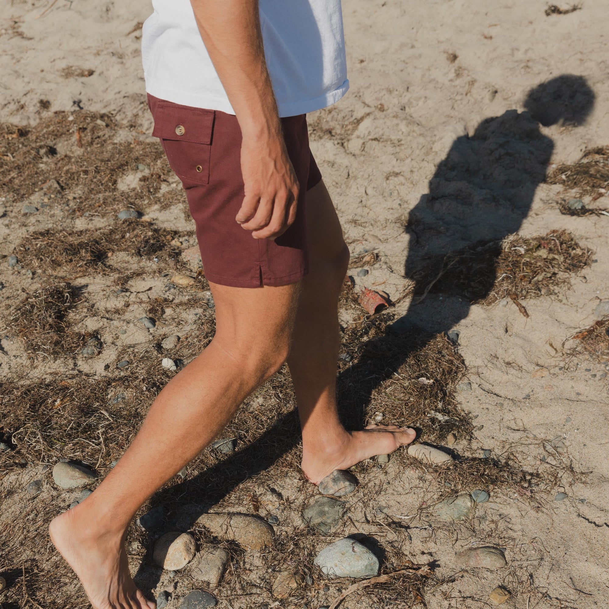 Cotton Canvas Swim Trunks in Red, Back Pocket