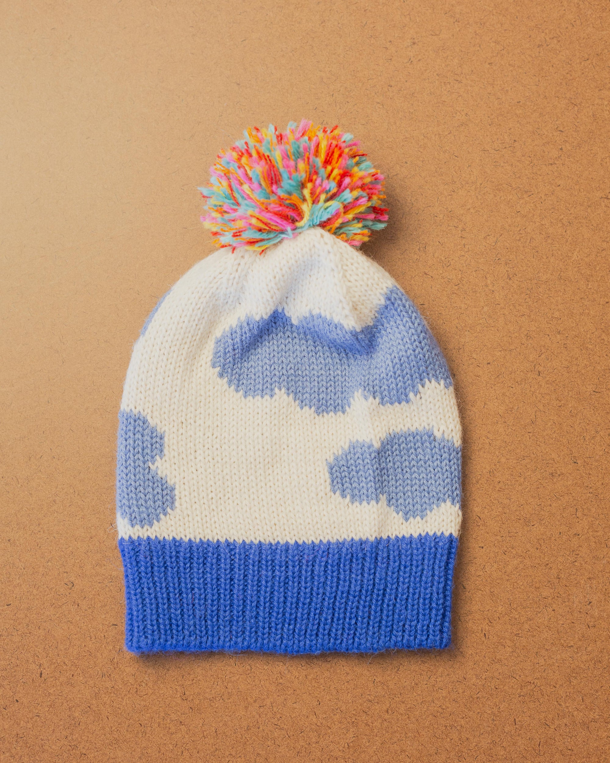 Full View Kids Pom Pom Beanie in Blue Clouds