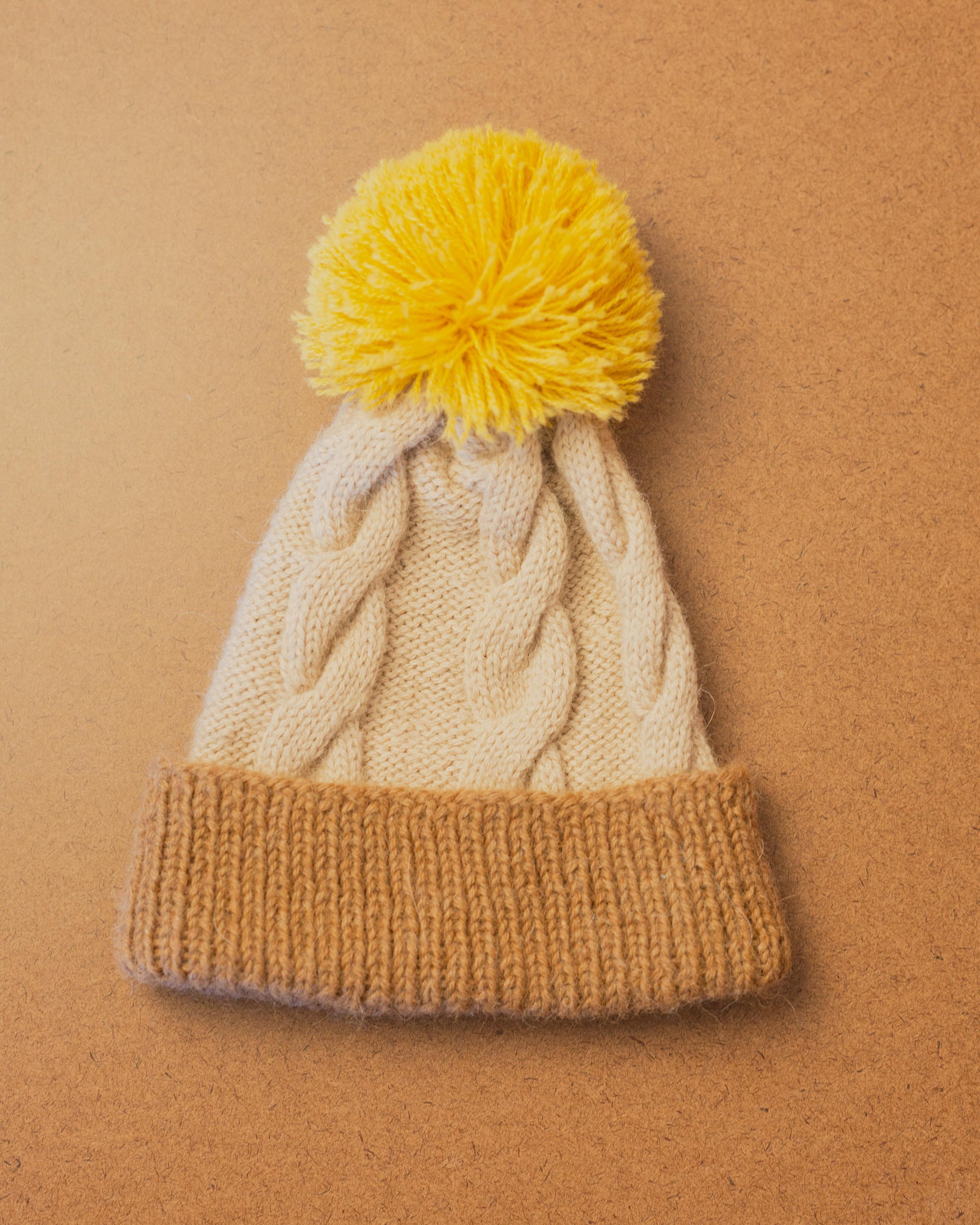 Kids Pom Pom Beanie in Brown