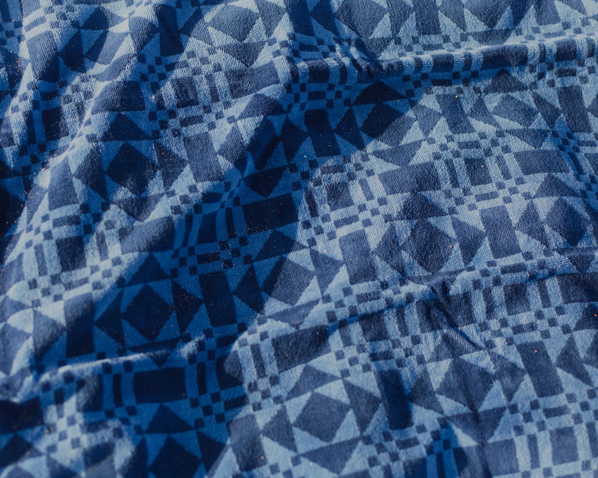 Daydream Quilt Print Beach Towel in Blue, Close-Up Print
