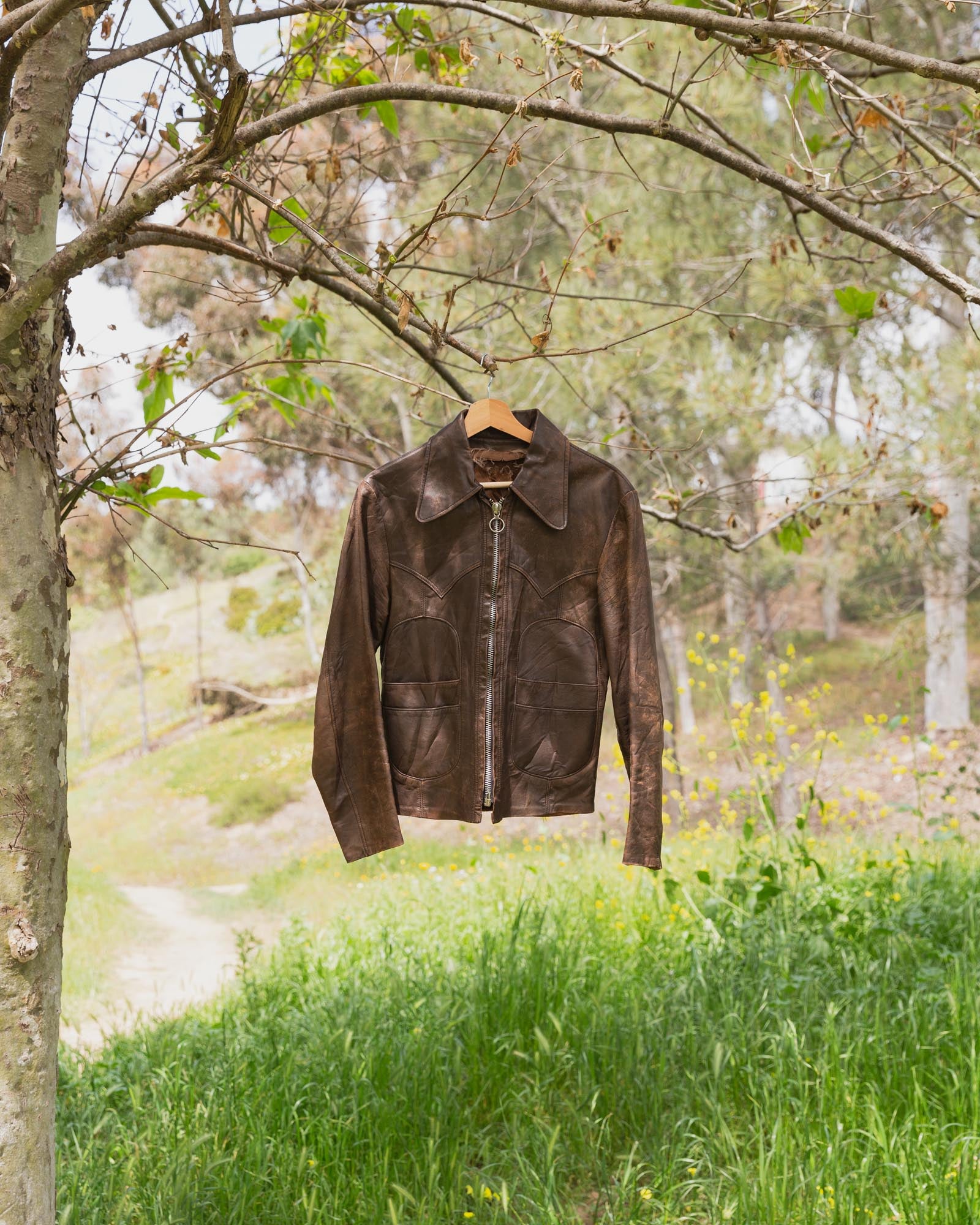 Vintage Brown Zip Up Leather Jacket