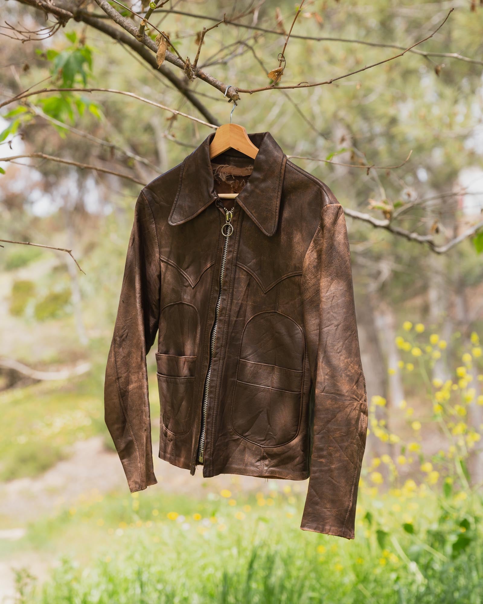 Vintage Brown Zip Up Leather Jacket