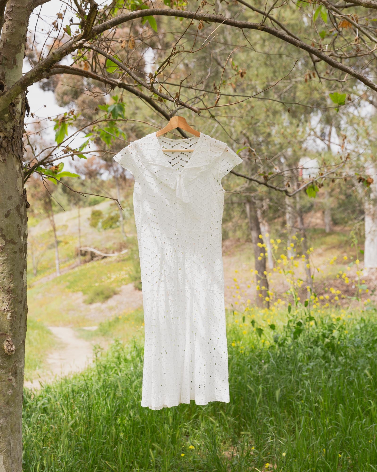 Vintage White Cotton Tiered Eyelet Dress