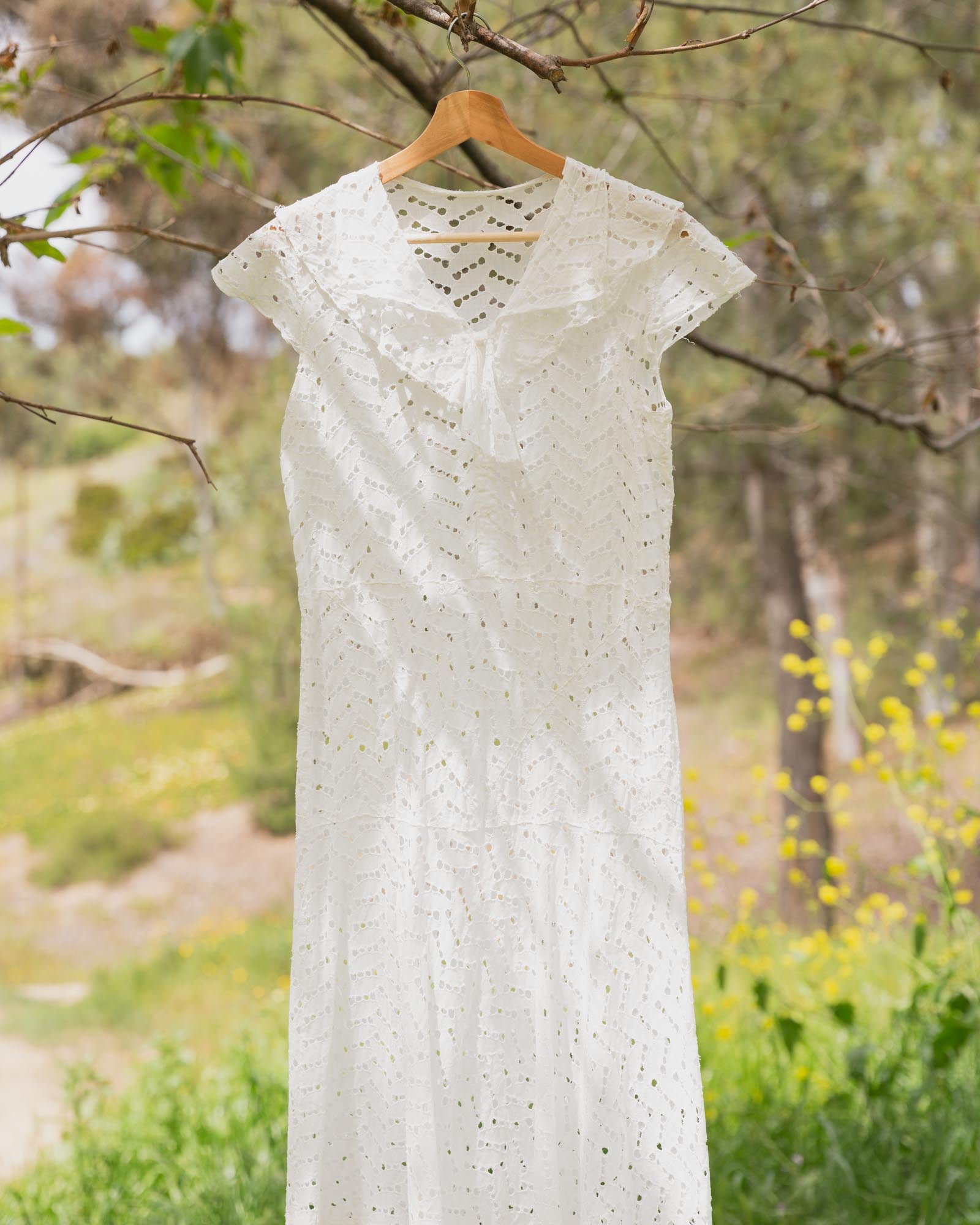 Vintage White Cotton Tiered Eyelet Dress