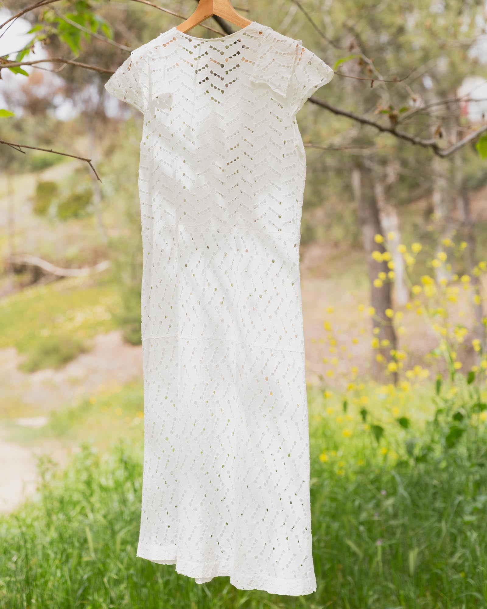 Vintage White Cotton Tiered Eyelet Dress