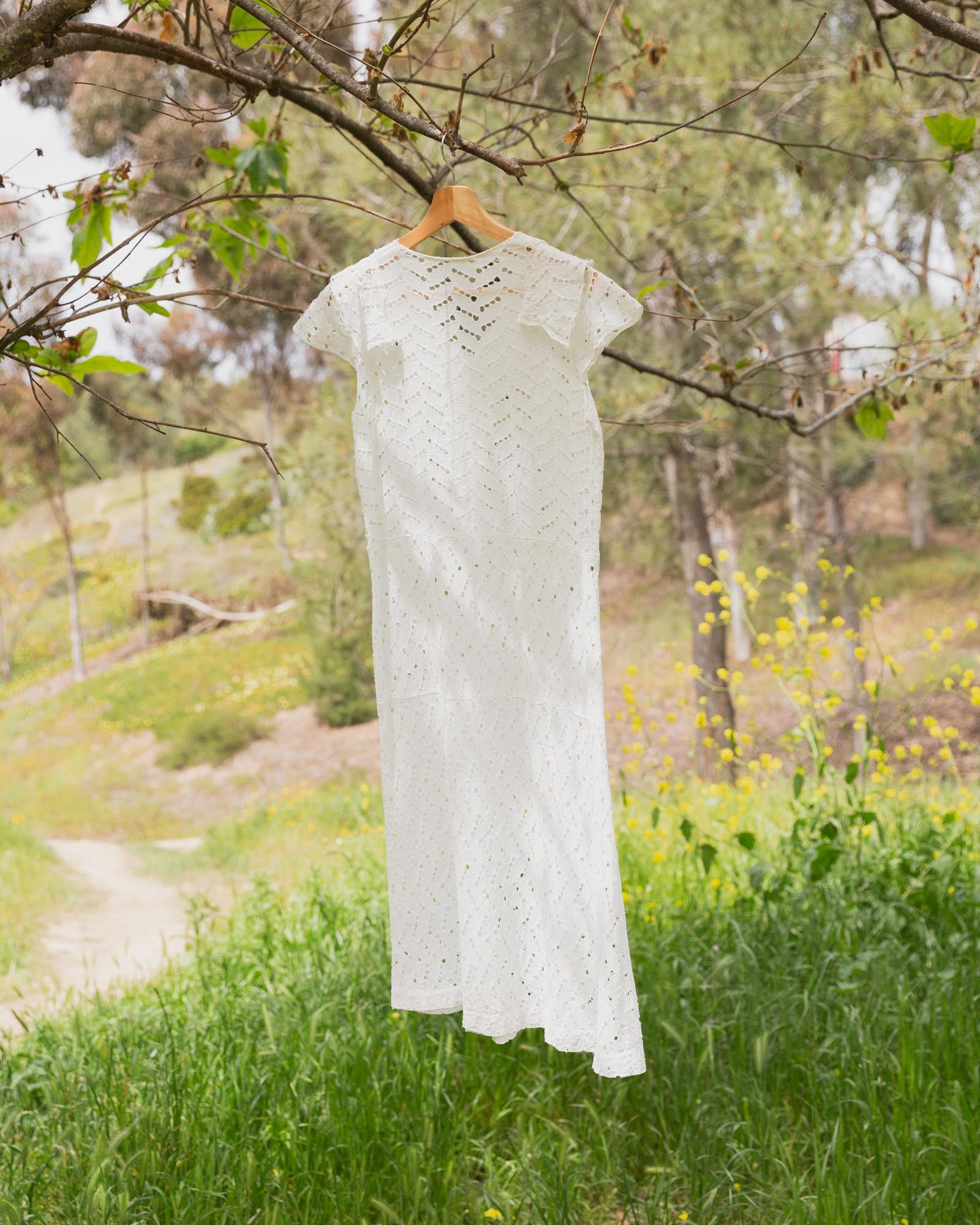 Vintage White Cotton Tiered Eyelet Dress