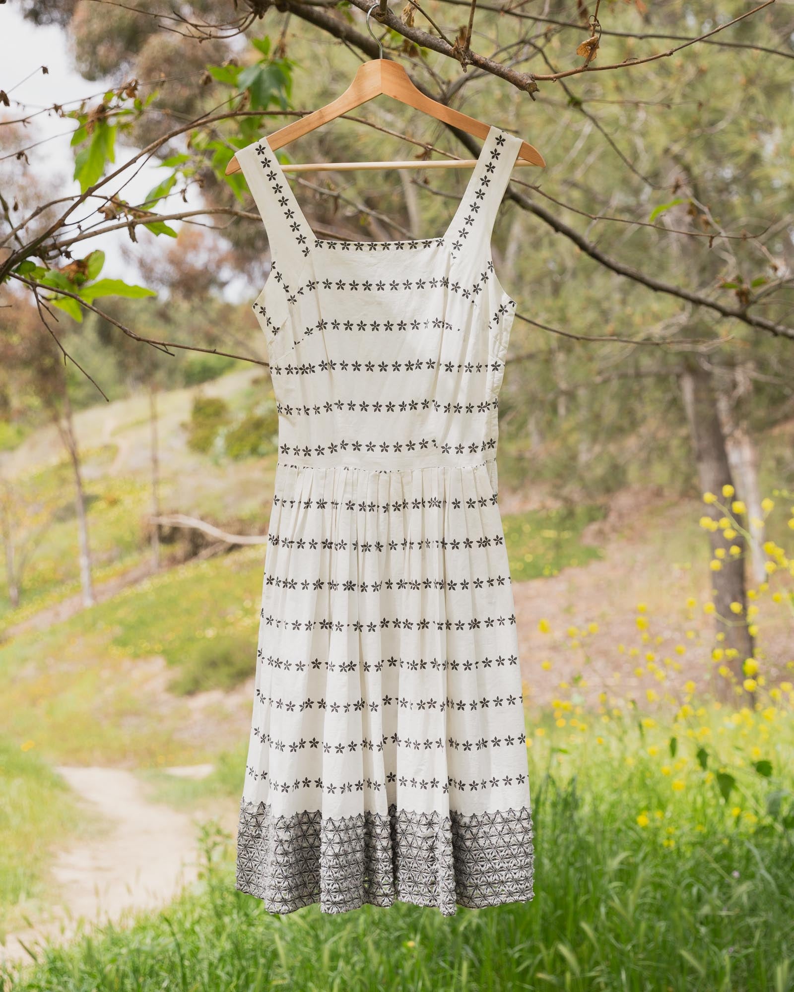 Vintage White & Gray Eyelet Dress