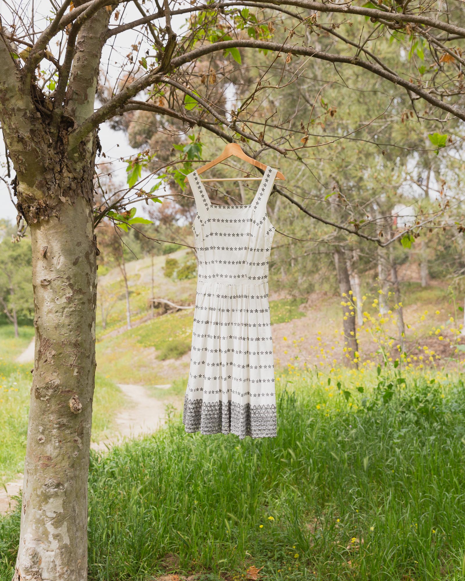 Vintage White & Gray Eyelet Dress