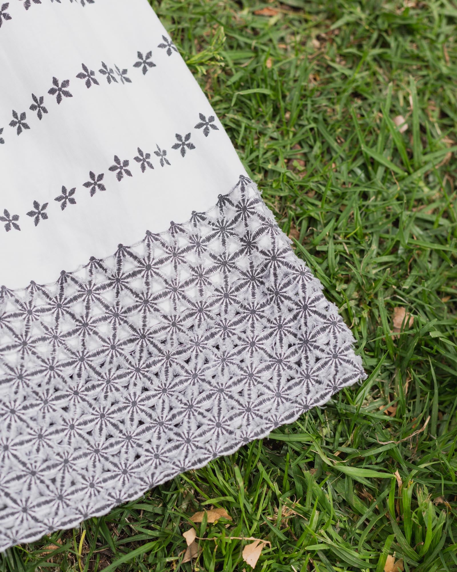 Vintage White & Gray Eyelet Dress