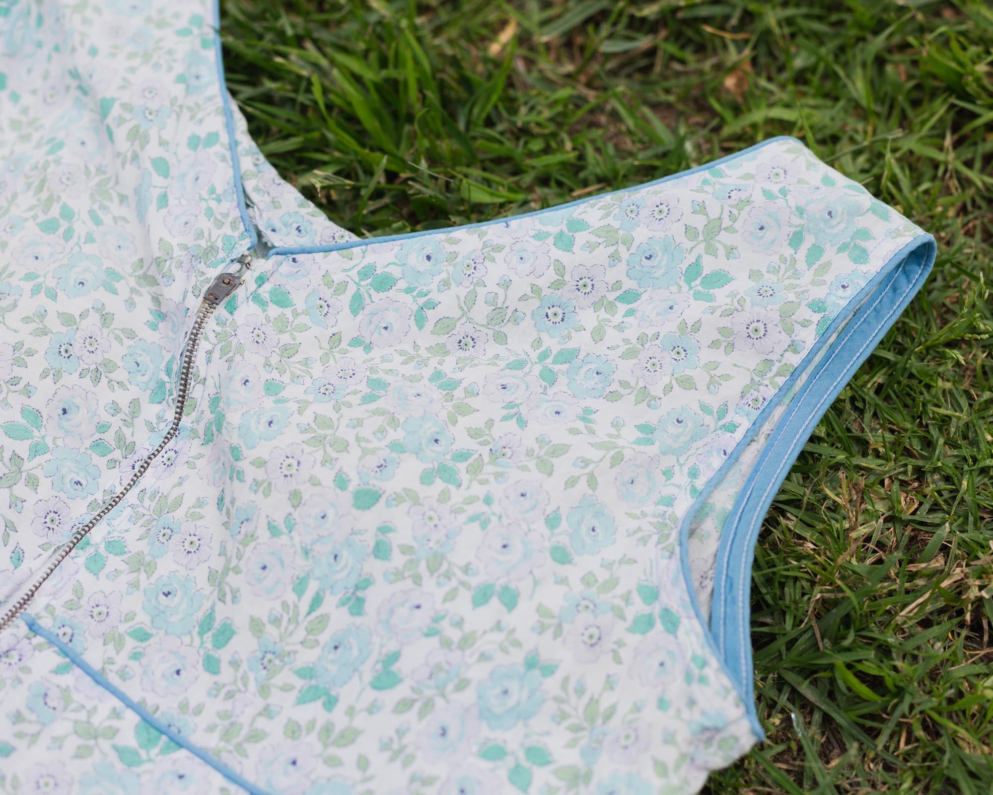 Vintage Blue Floral Sleeveless Dress