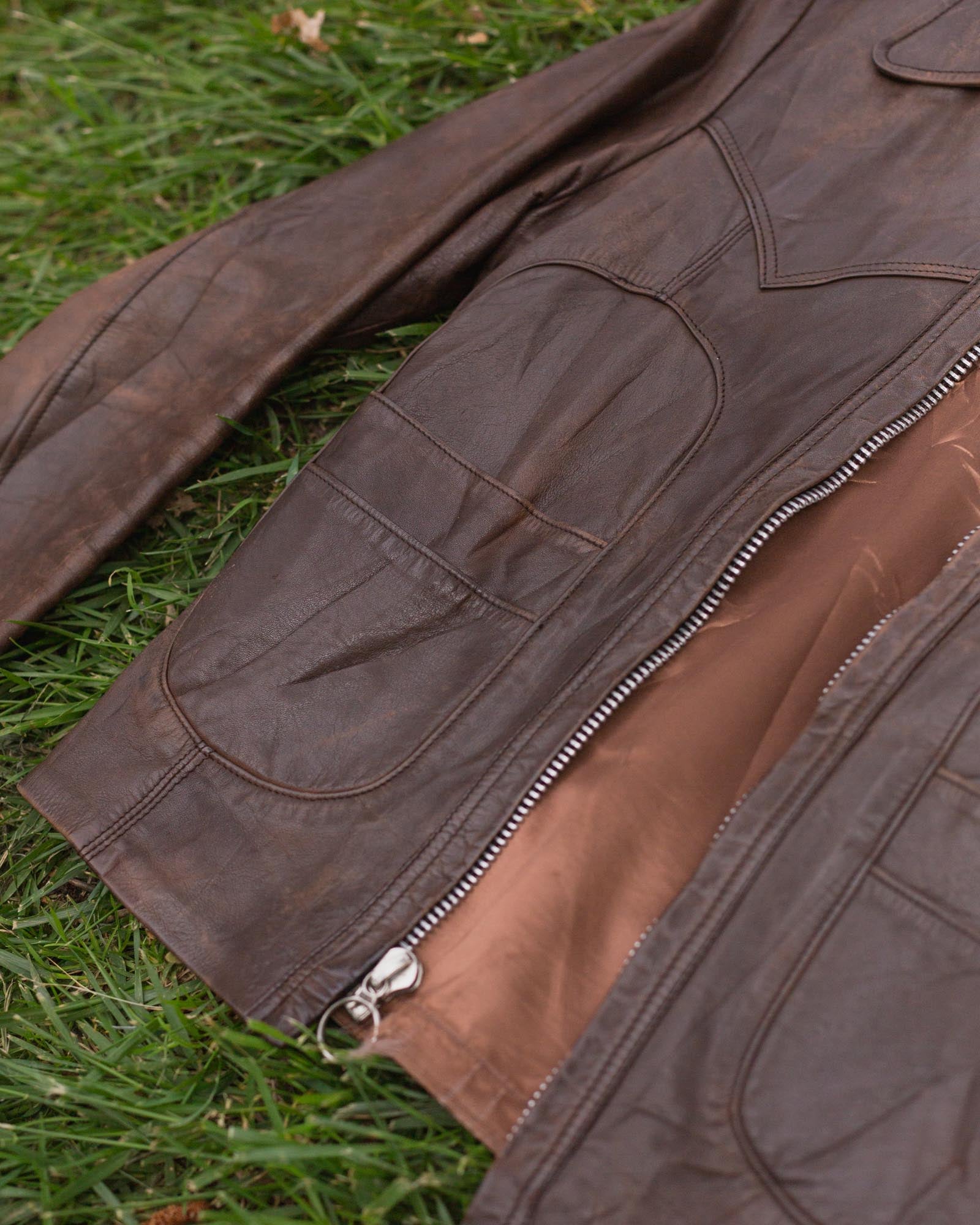 Vintage Brown Zip Up Leather Jacket