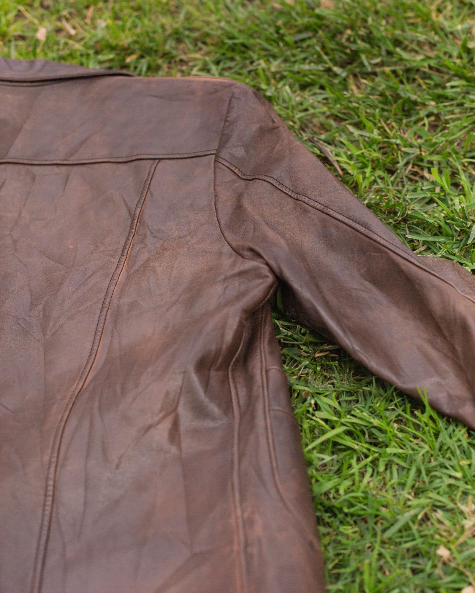 Vintage Brown Zip Up Leather Jacket