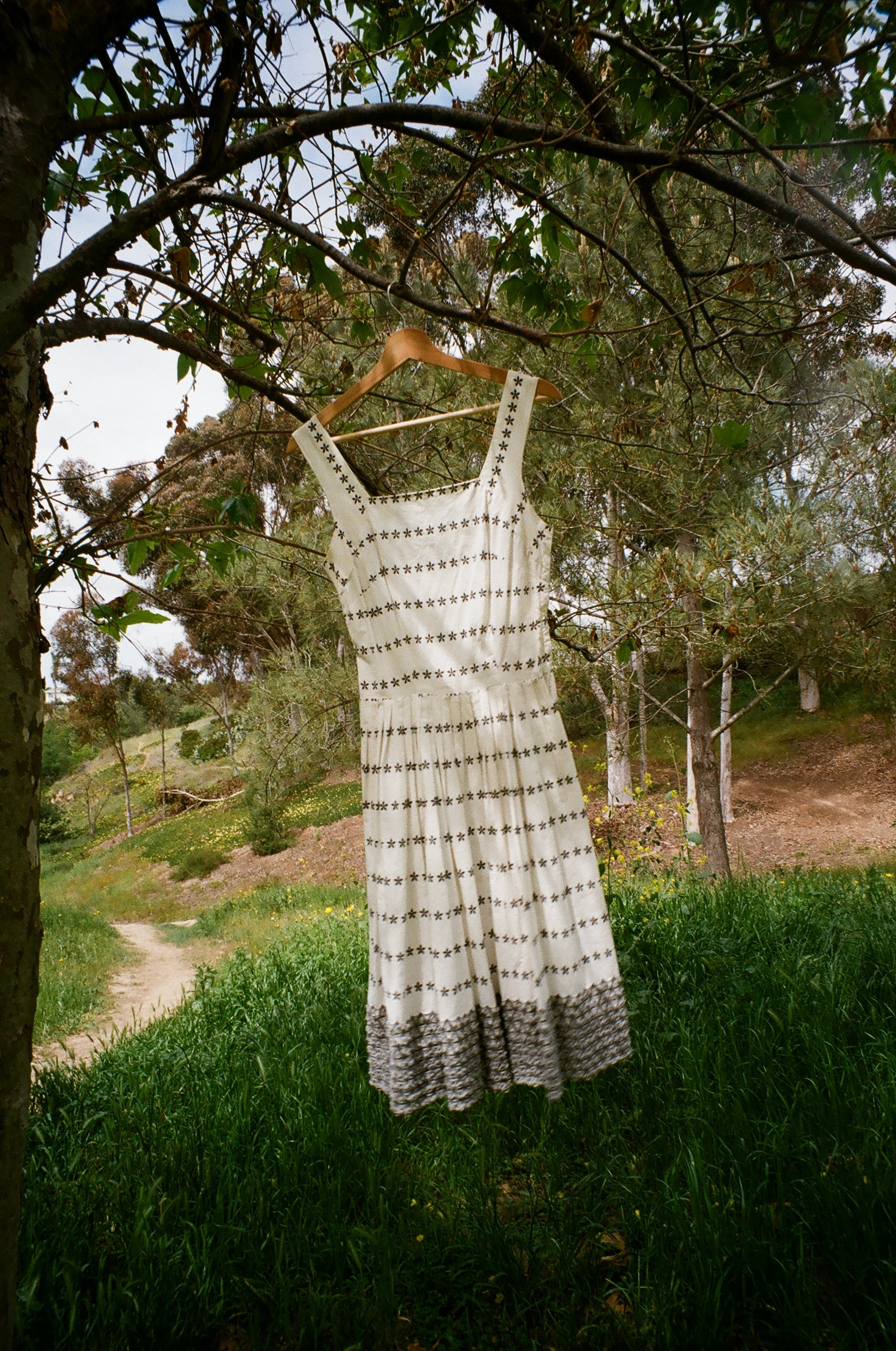 Vintage White & Gray Eyelet Dress