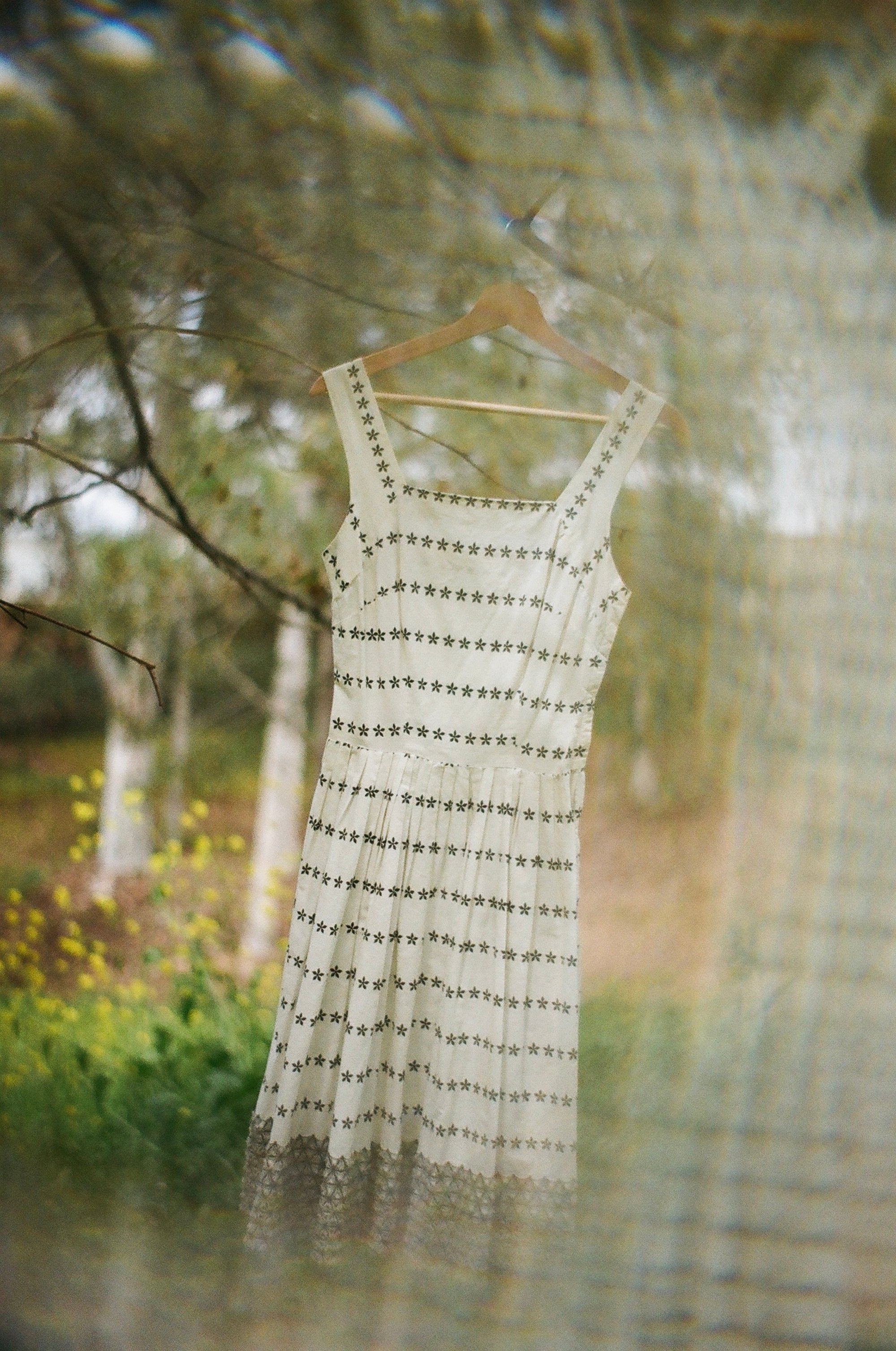 Vintage White & Gray Eyelet Dress