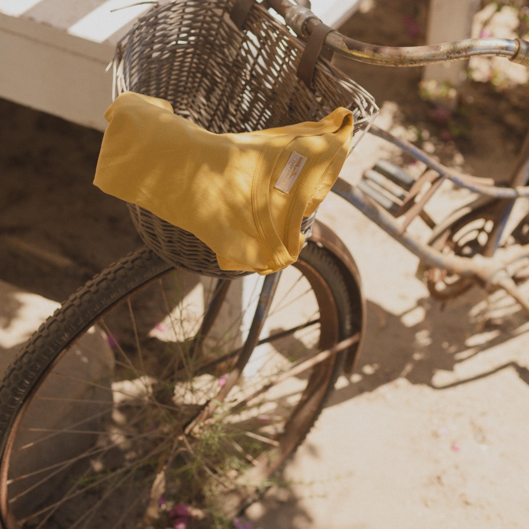 Womens Yellow Cotton Tee on Bicycle