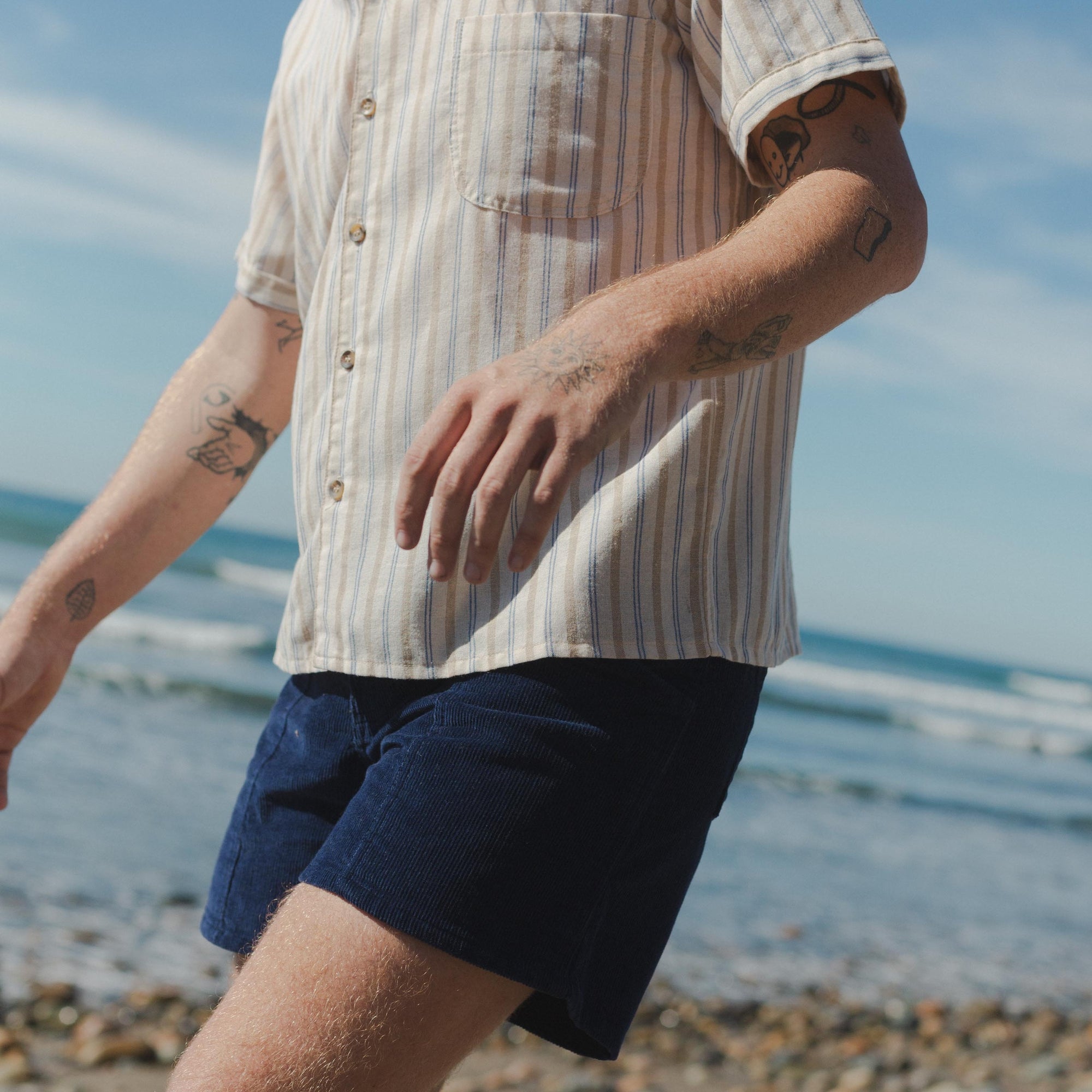 Vintage Inspired Corduroy Shorts in Blue, Side