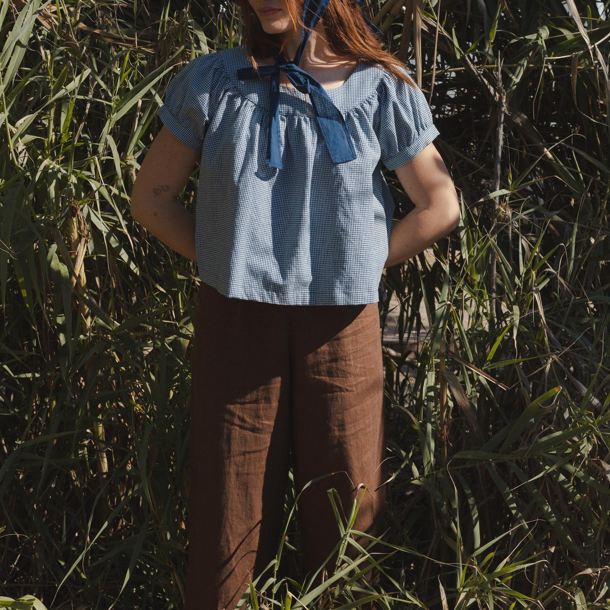 Vintage Inspired Womens Linen Sailor Pants in Brown