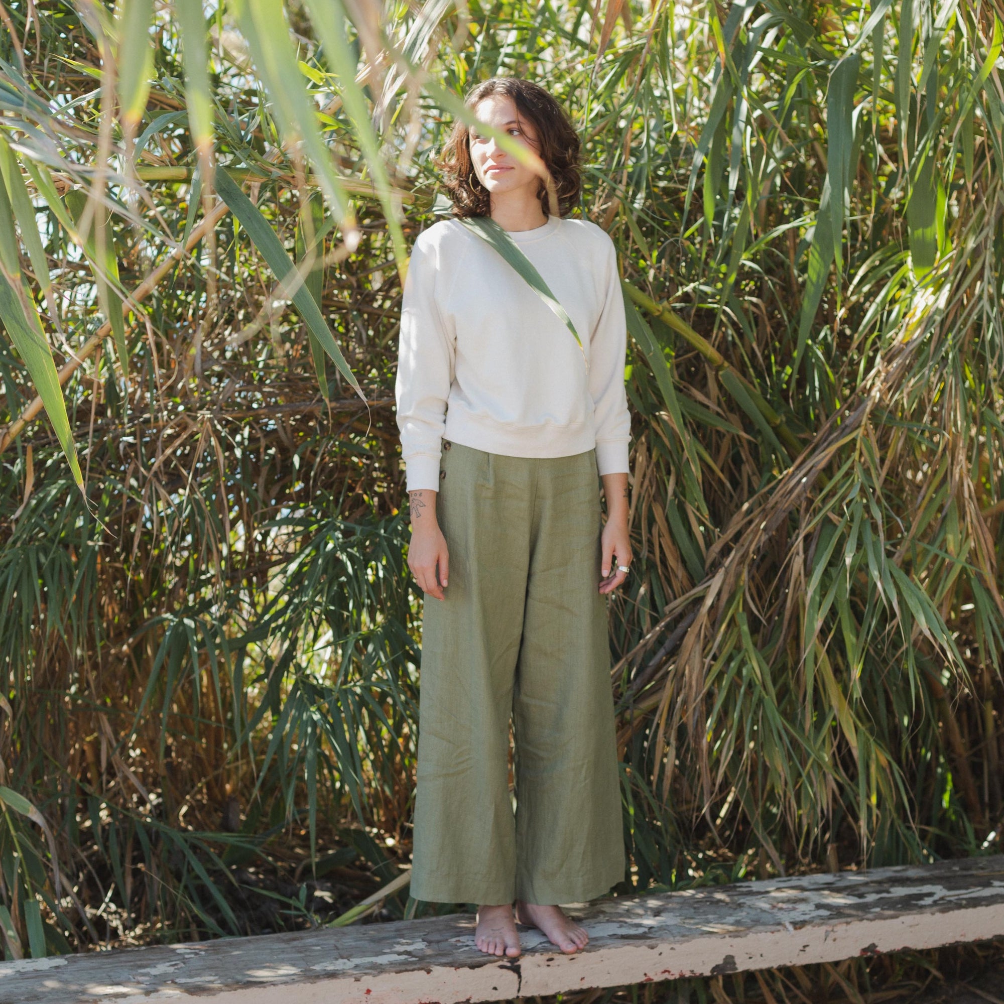 Womens Linen Sailor Pants in Green