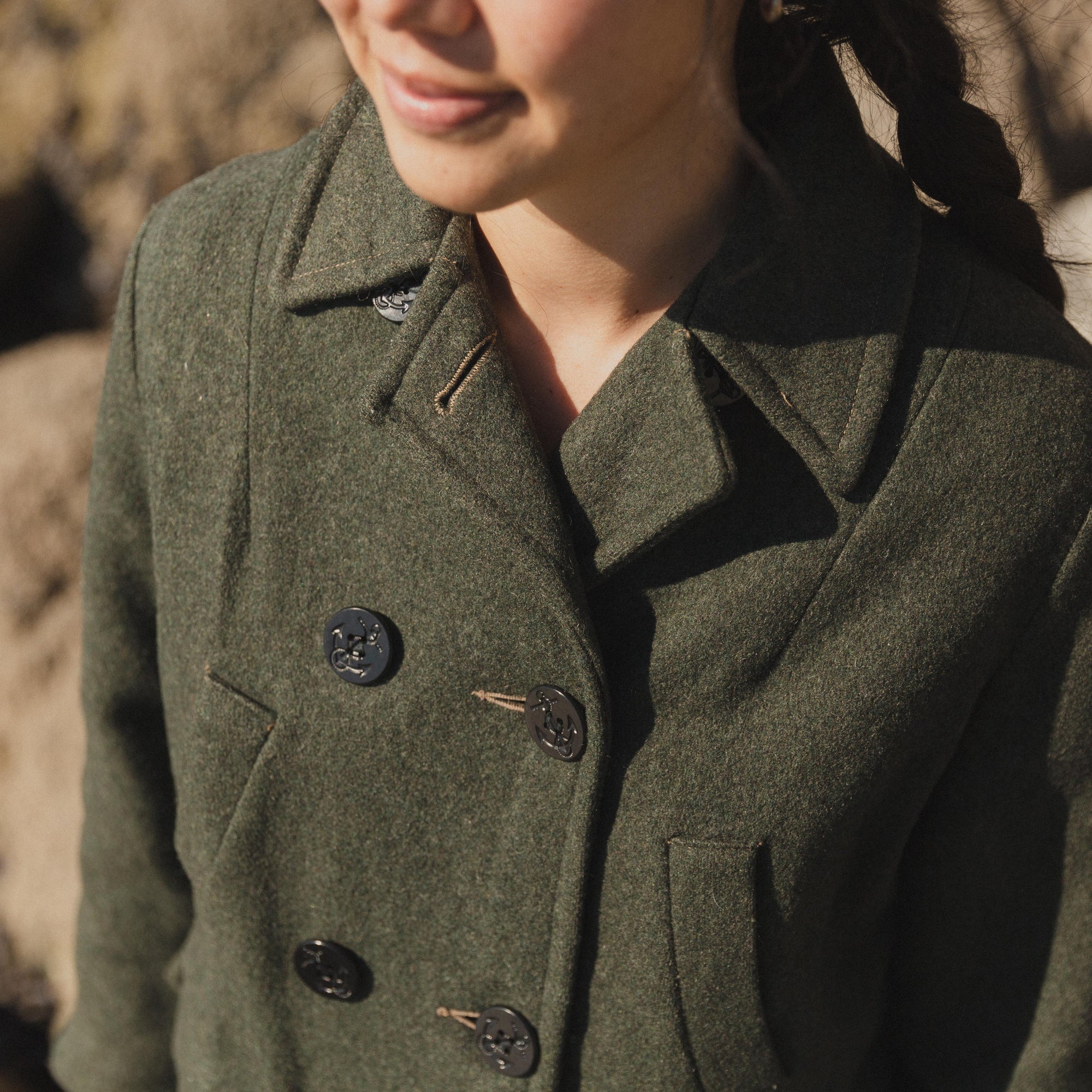 Vintage Dark Sage Wool Peacoat