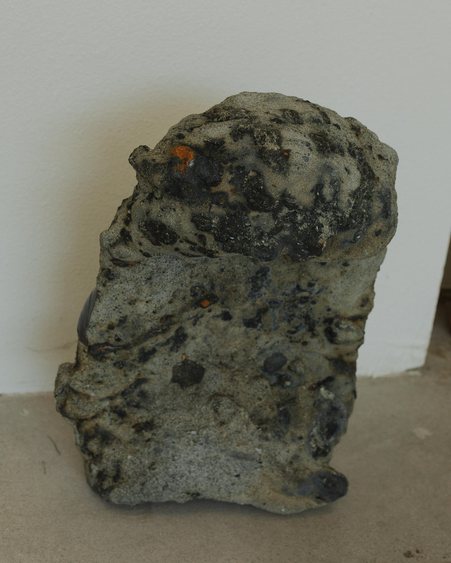 Large cement sculpture, 2023. Cement, oxidized minerals, marine life. 20” H x 14” W