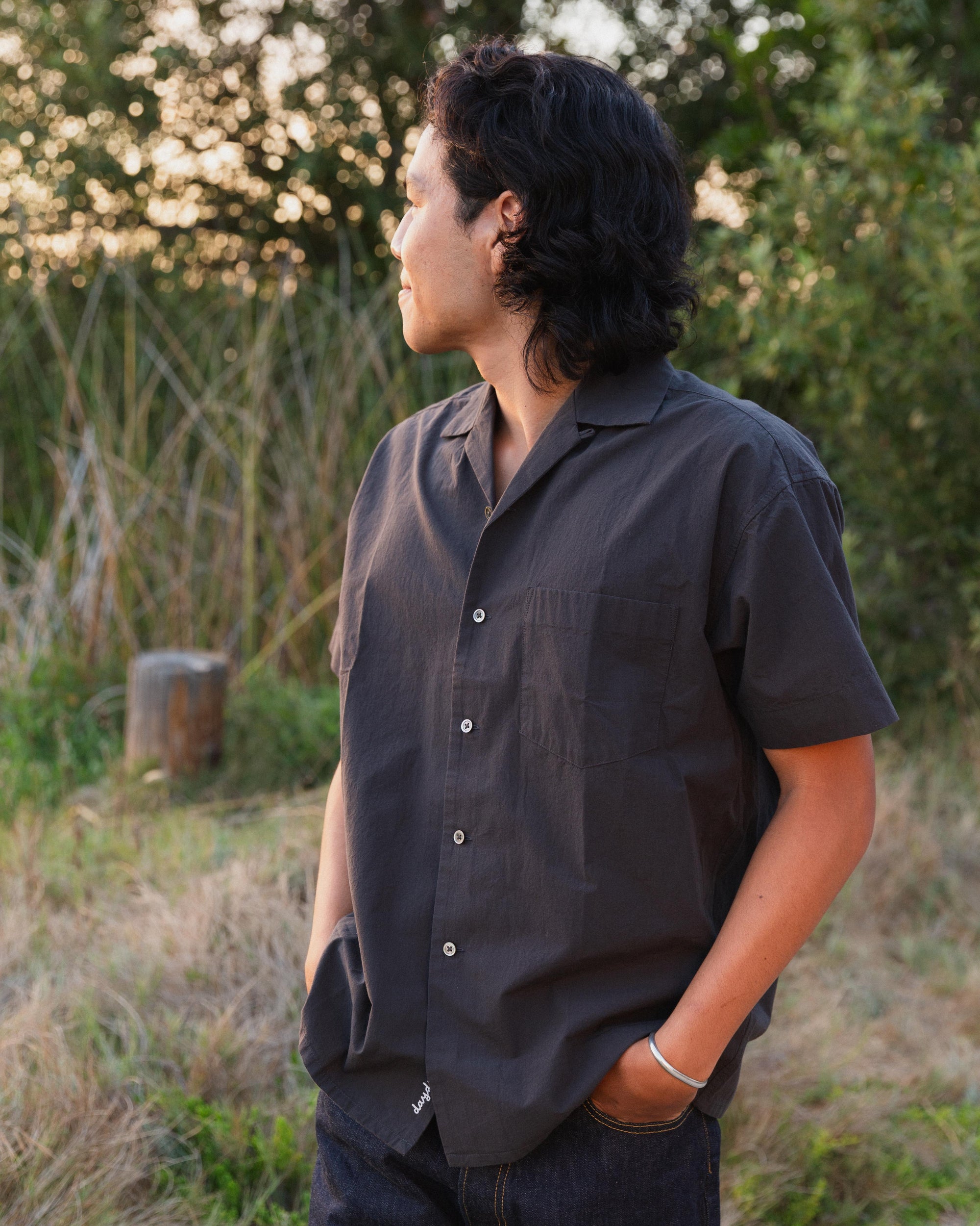 Daydream Script Open Collar Shirt