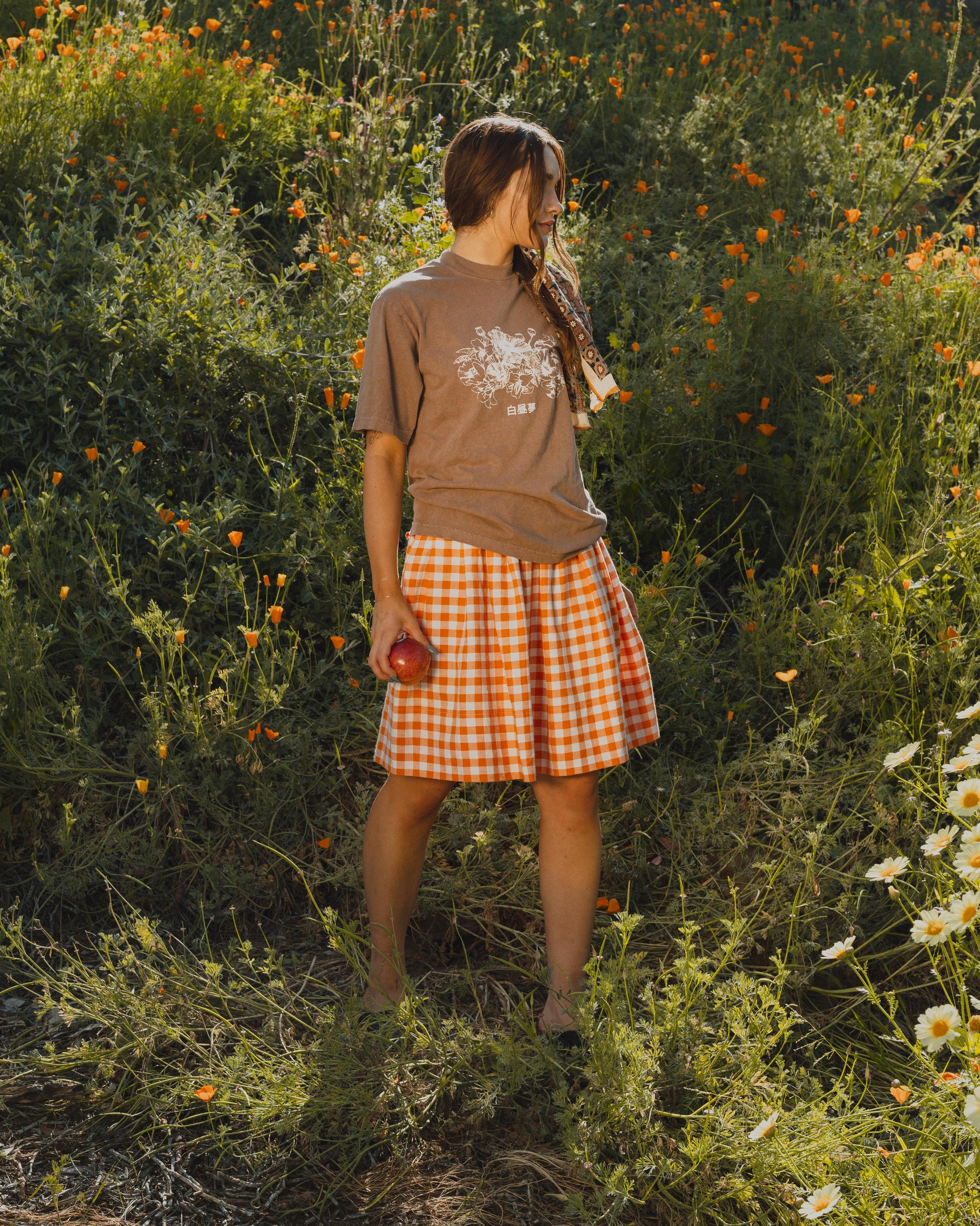 Vintage Orange &amp; White Gingham Skirt
