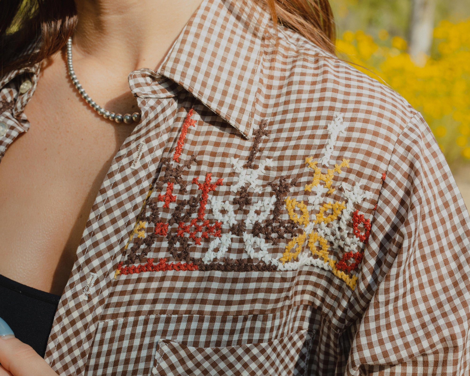 Vintage Embroidered Plaid Button Up