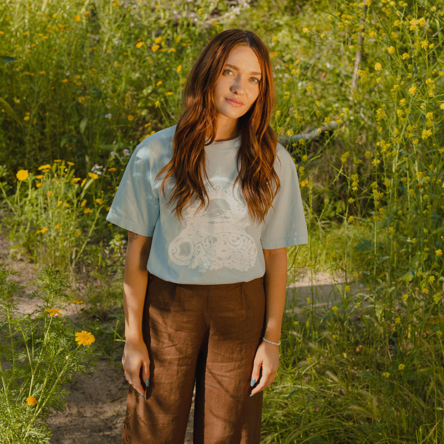 Vintage Graphic Dolphin Tee in Light Blue in Flower Field