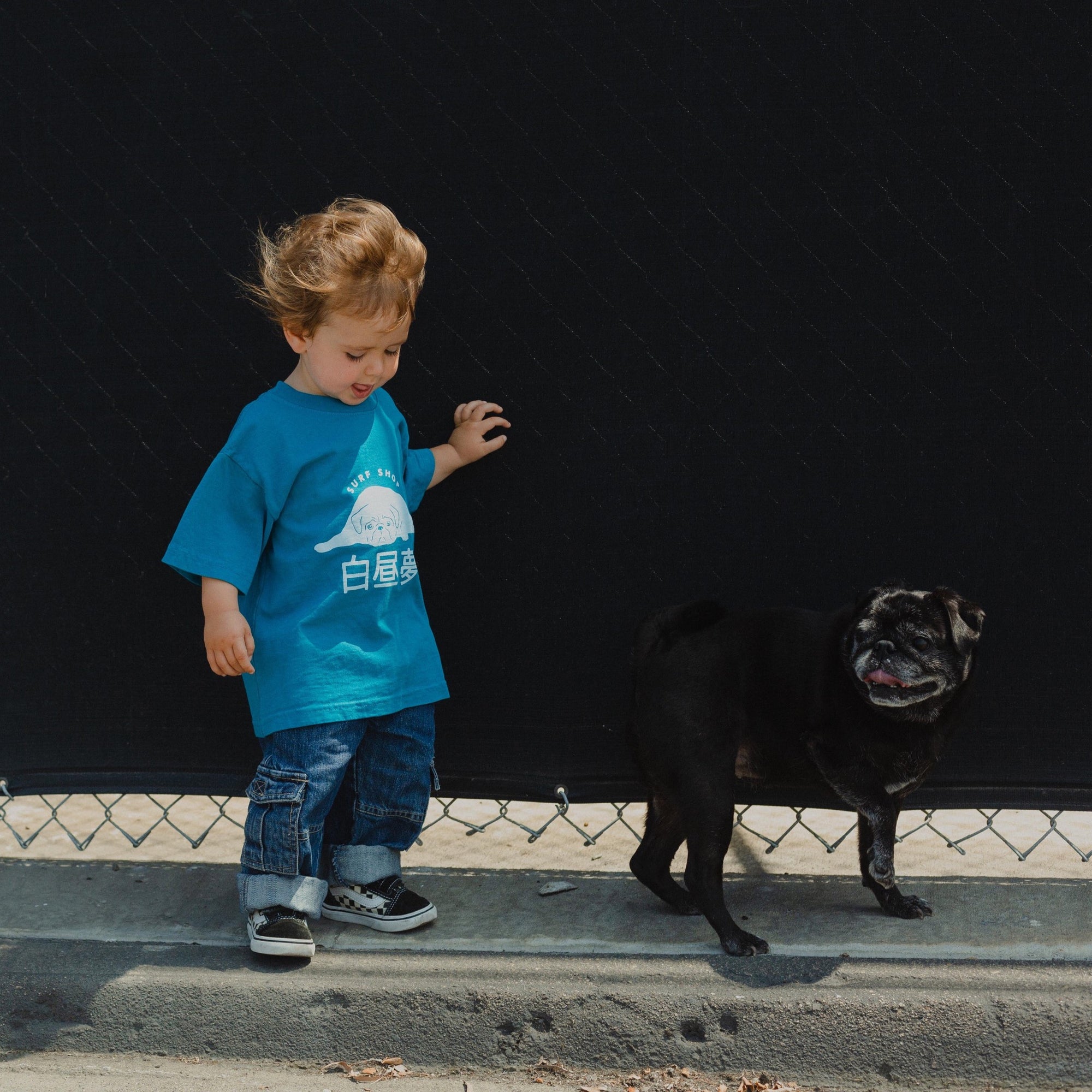 Pug and Kid in Pug Tee in Blue