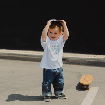 Kids Tee in Crayon Surf Shop Logo
