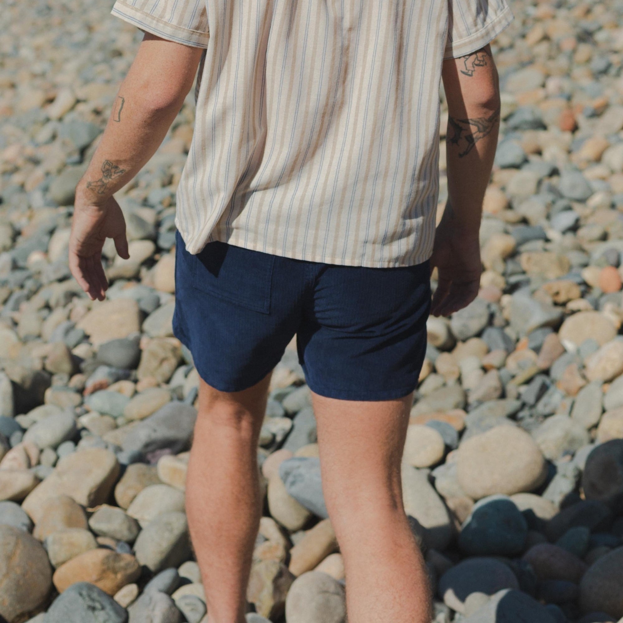 Vintage Inspired Corduroy Shorts in Blue, Backside
