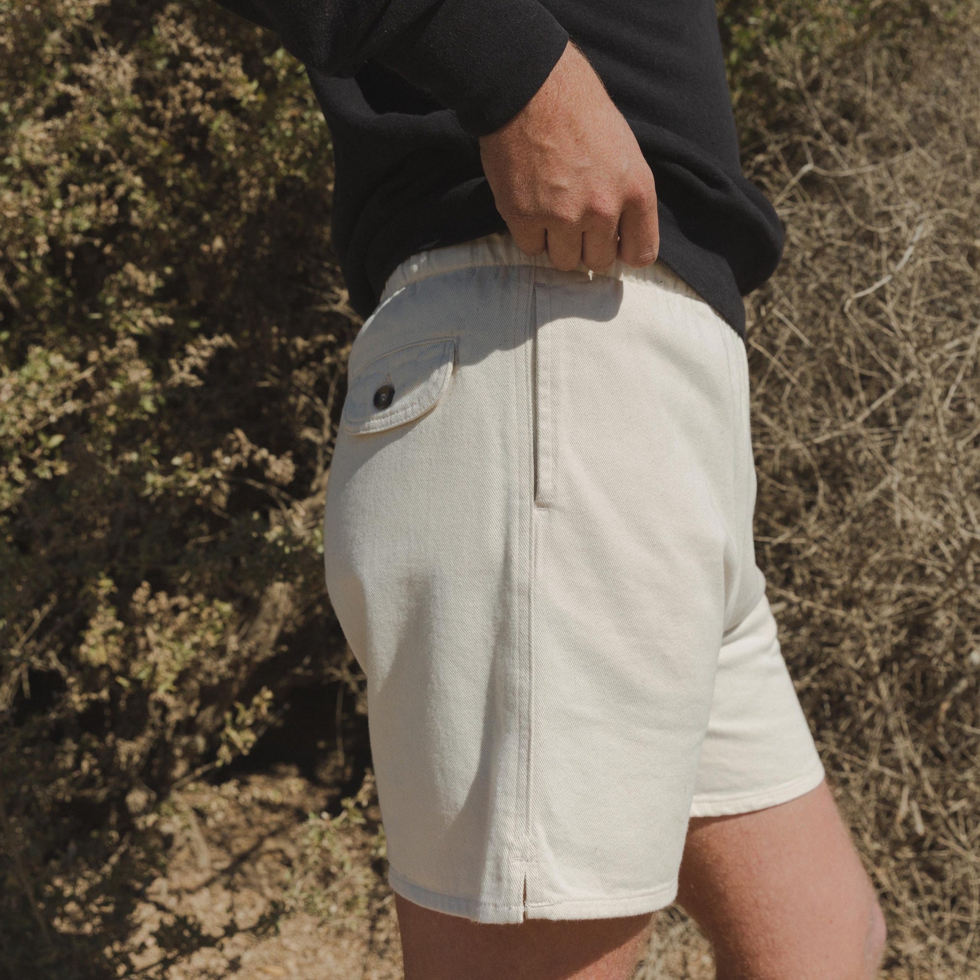Cotton Canvas Relaxed Gym Shorts in White, Side