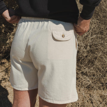 Cotton Canvas Relaxed Gym Shorts in White, Back Side